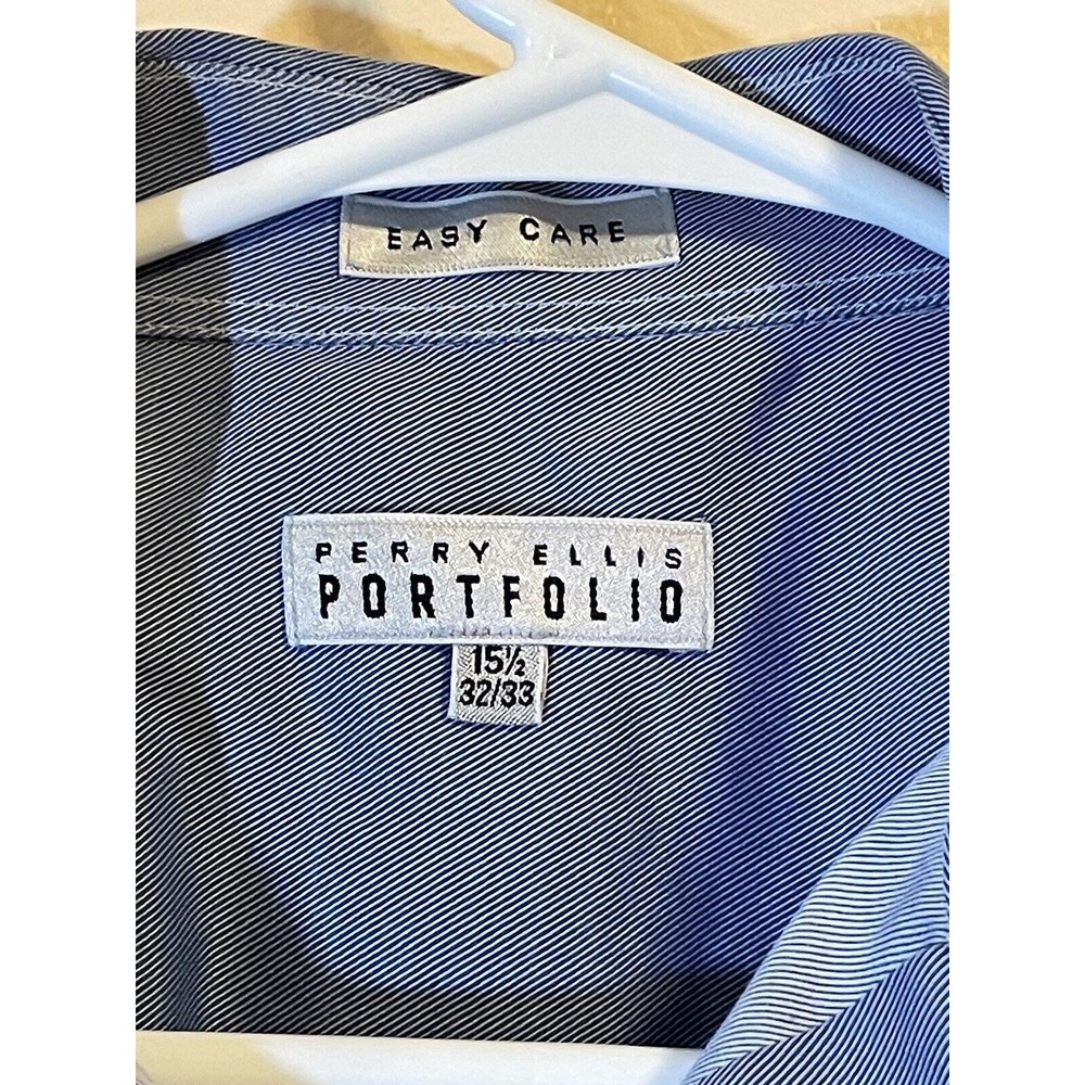 Perry Ellis Portfolio Men’s Shirt Button Up Long Sleeve Blue Size 15 1/2 - Picture 2 of 5